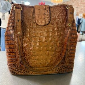Brahmin Croc-Embossed Leather Tote - Cognac Brown